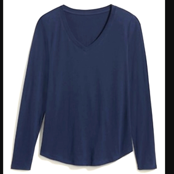 EveryWear Petite Navy V-Neck Long Sleeve Tee - Picture 1 of 4